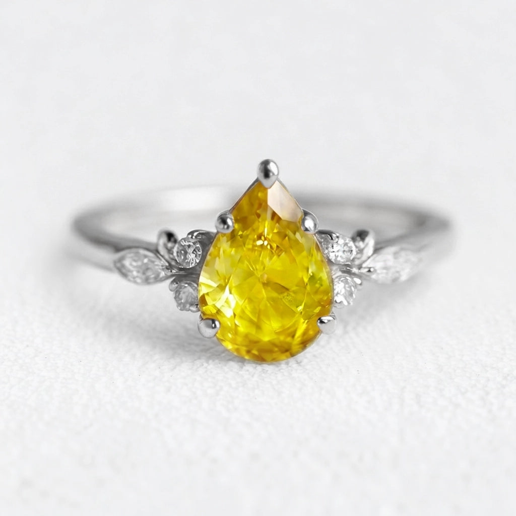 Sophie's Dew | Pear Cut Natural Yellow Sapphire Engagement Ring.