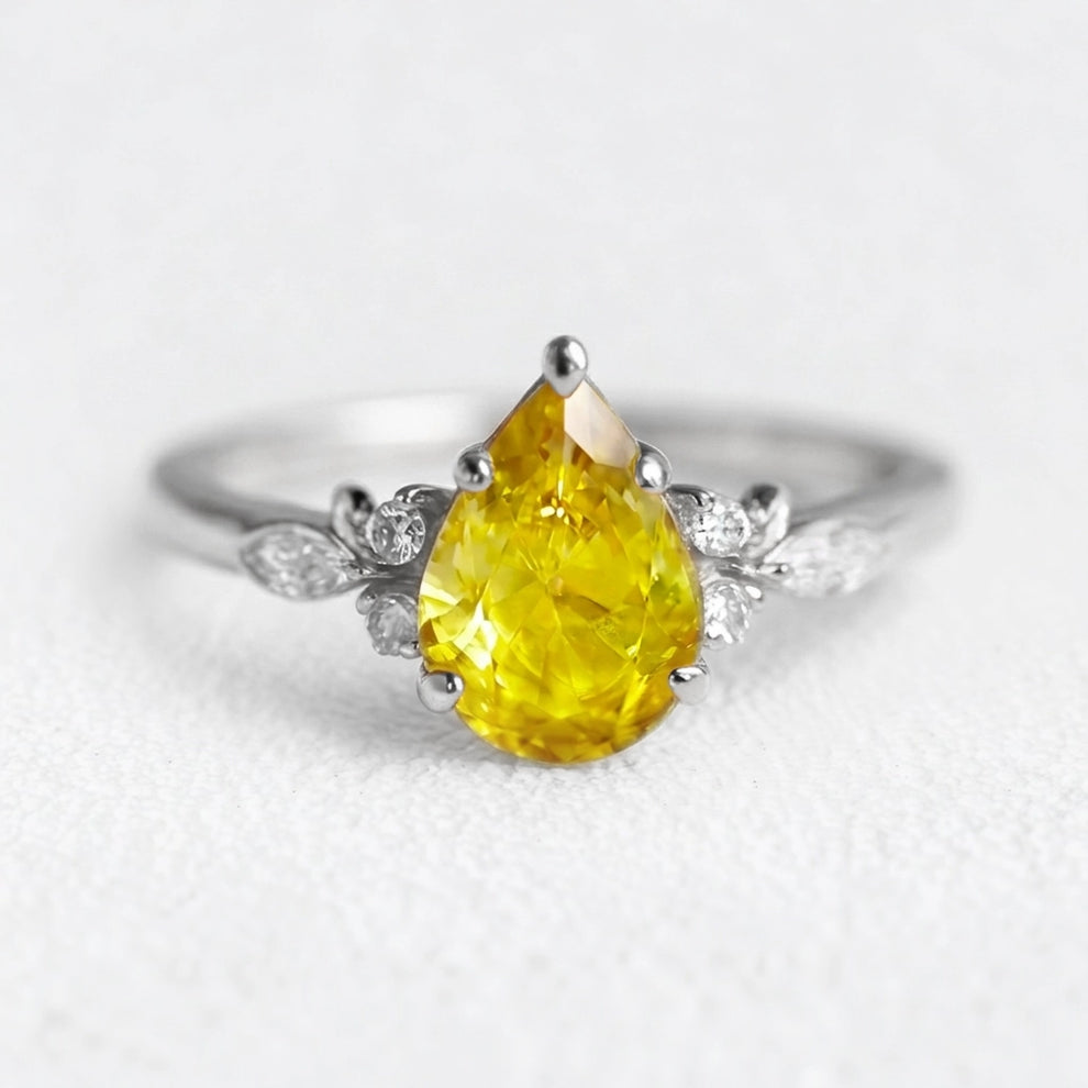 Sophie's Dew | Pear Cut Natural Yellow Sapphire Engagement Ring.