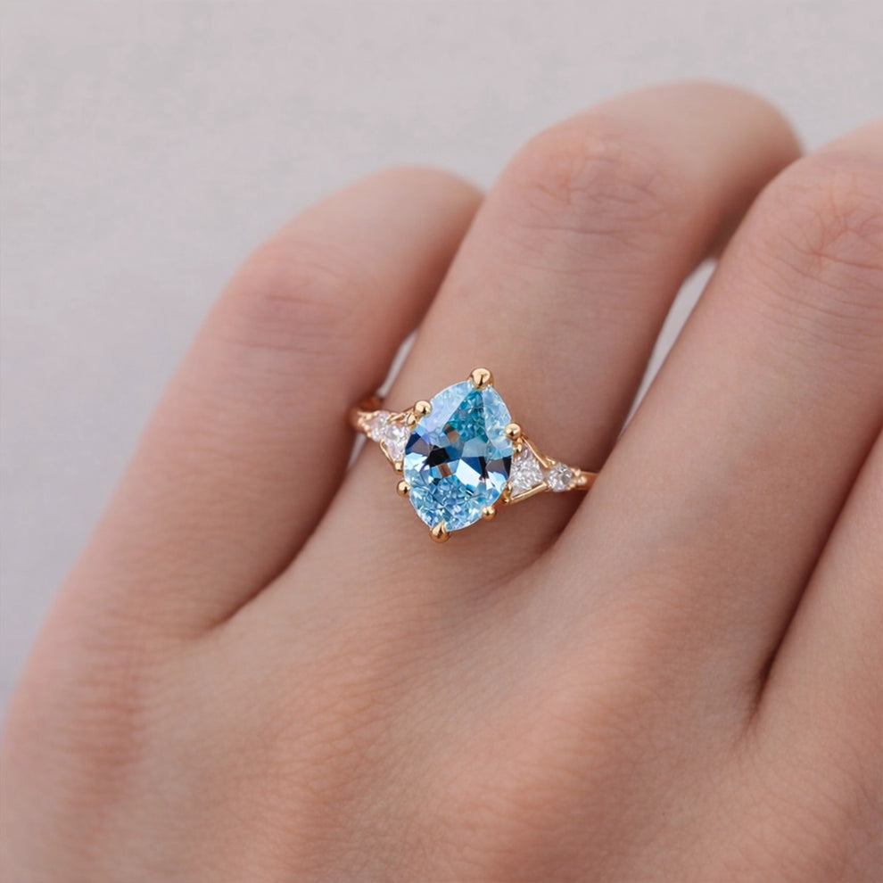 The Aurora Belle | 2CT Oval Blue Gemstone Ring.
