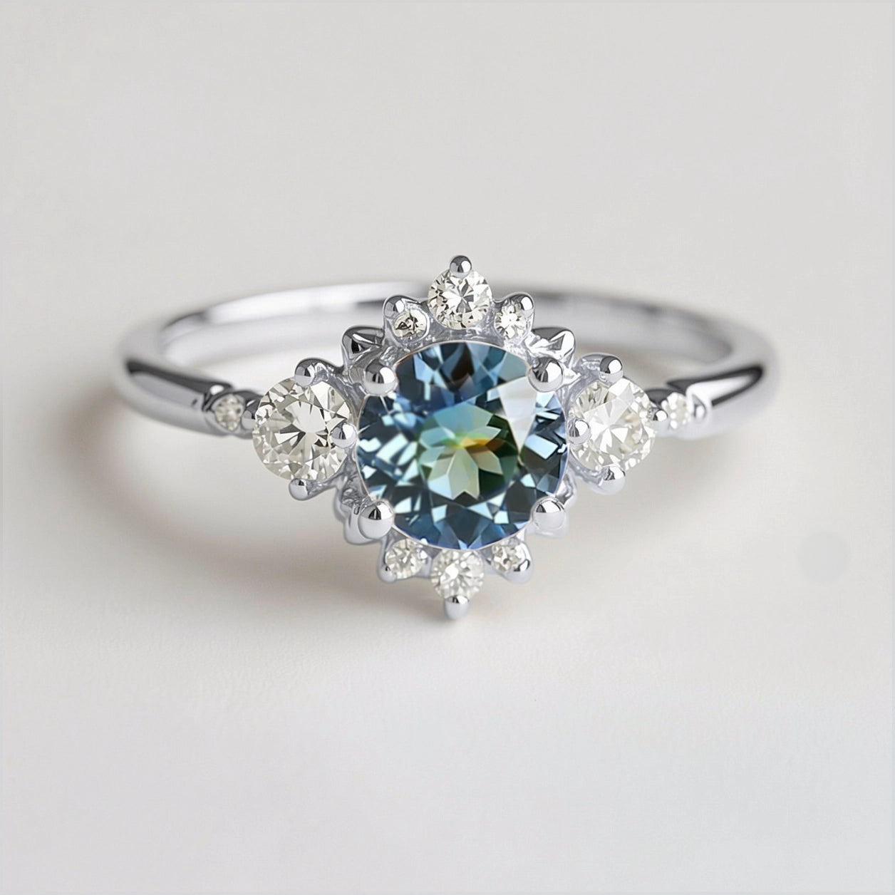 Stella’s Halo | Round Blue Sapphire Engagement Ring.