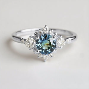 Stella’s Halo | Round Blue Sapphire Engagement Ring.