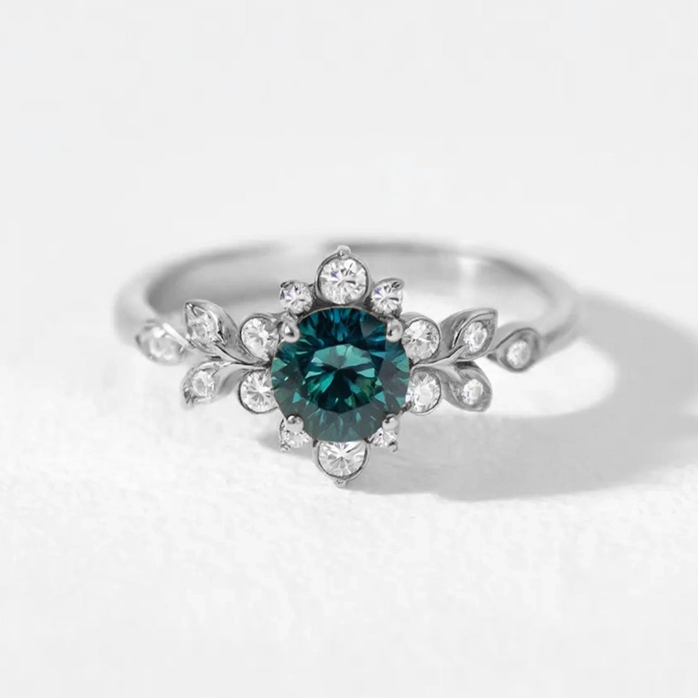 Elara‘s Bloom | Natural Blue-Green Sapphire Engagement Ring.