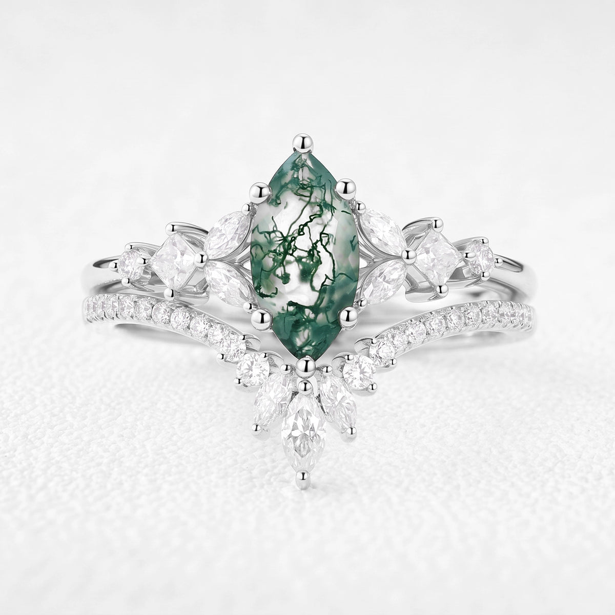 Diana’s Glade | Marquise Moss Agate Cluster Chevron Bridal Set 2pcs