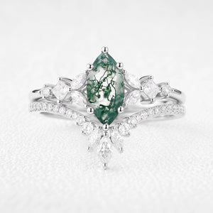Diana’s Glade | Marquise Moss Agate Cluster Chevron Bridal Set 2pcs