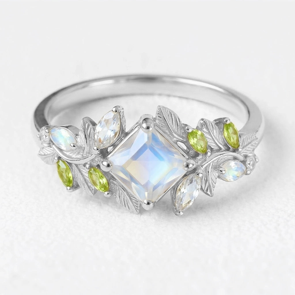 Lunette’s Whisper | Princess Cut Moonstone Engagement Ring.