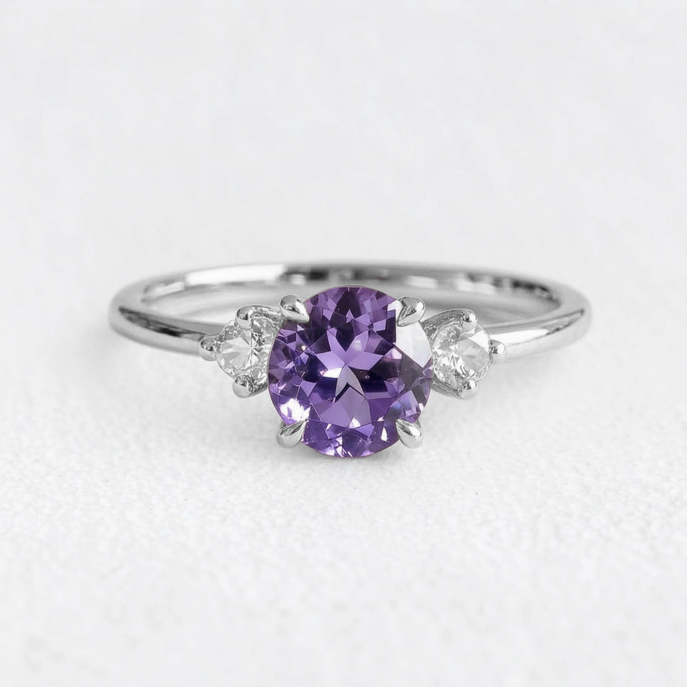 Velvet Twilight | Three-Stone Tanzanite & Moissanite Ring