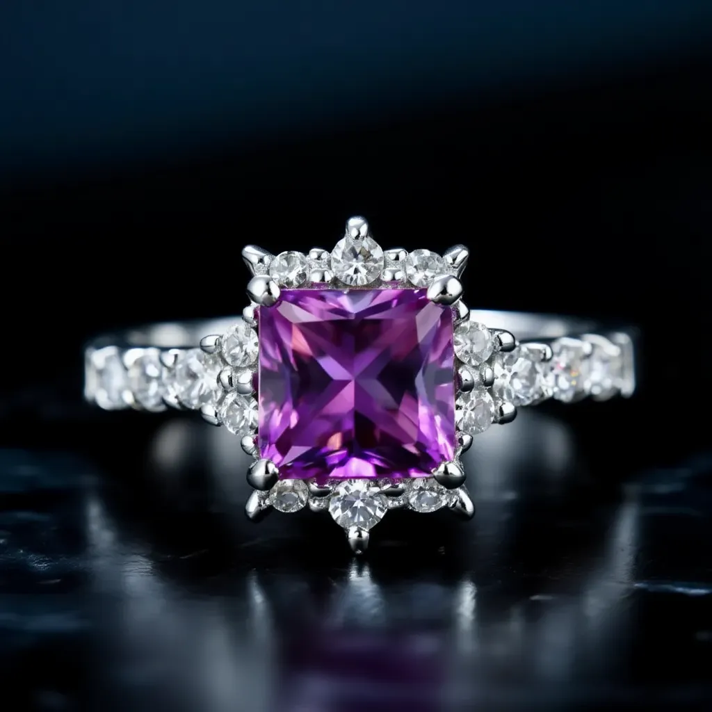 Aurora‘s Vesper | Princess Cut Purple Sapphire Solitaire Ring