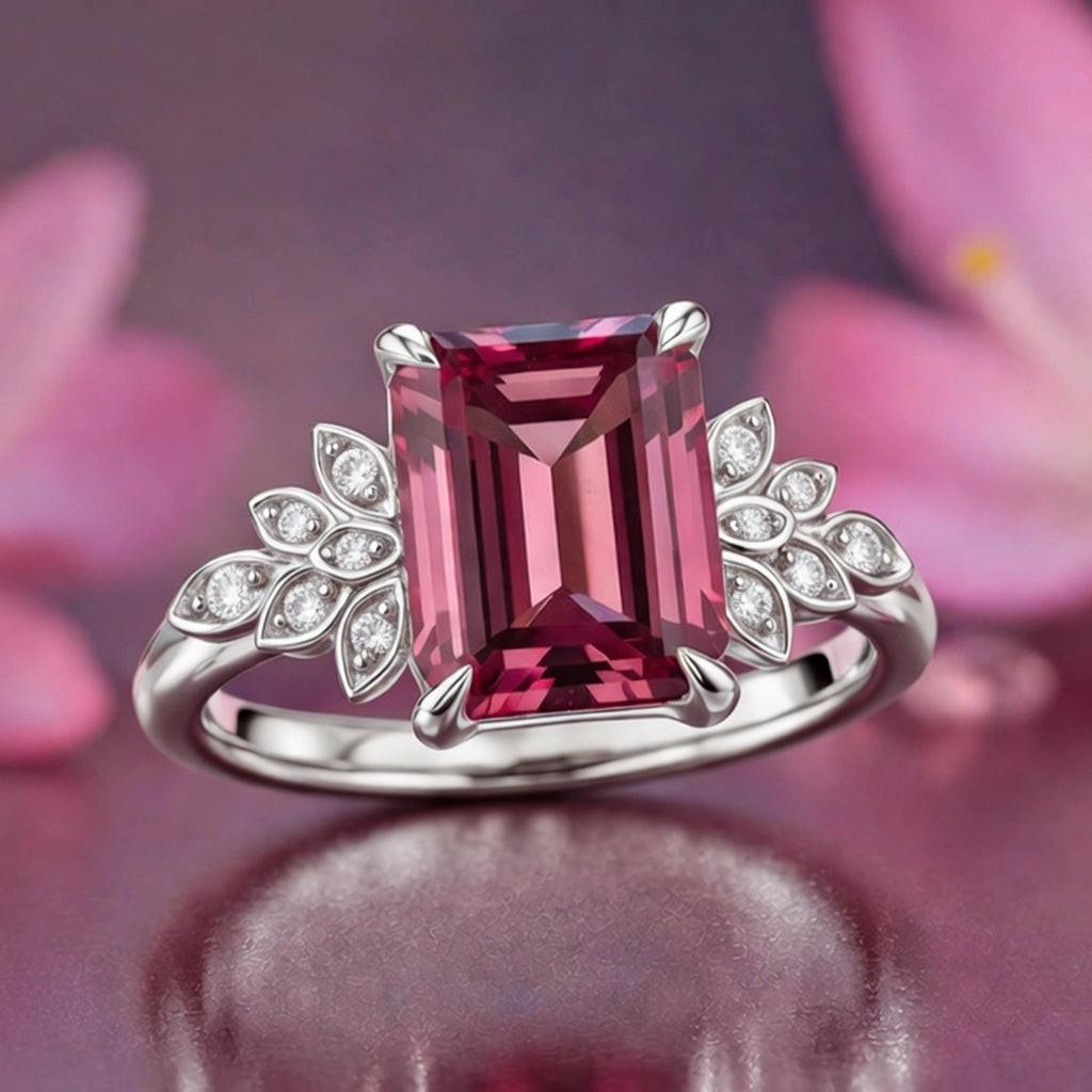 Juliet‘s Charm | 3CT Emerald Cut Pink Gemstone Ring.