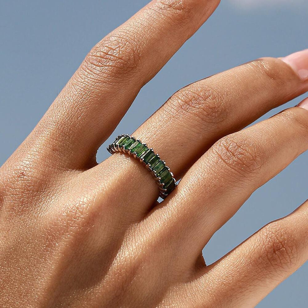 Natural Baguette Emerald Terrace Moss Agate Ring.