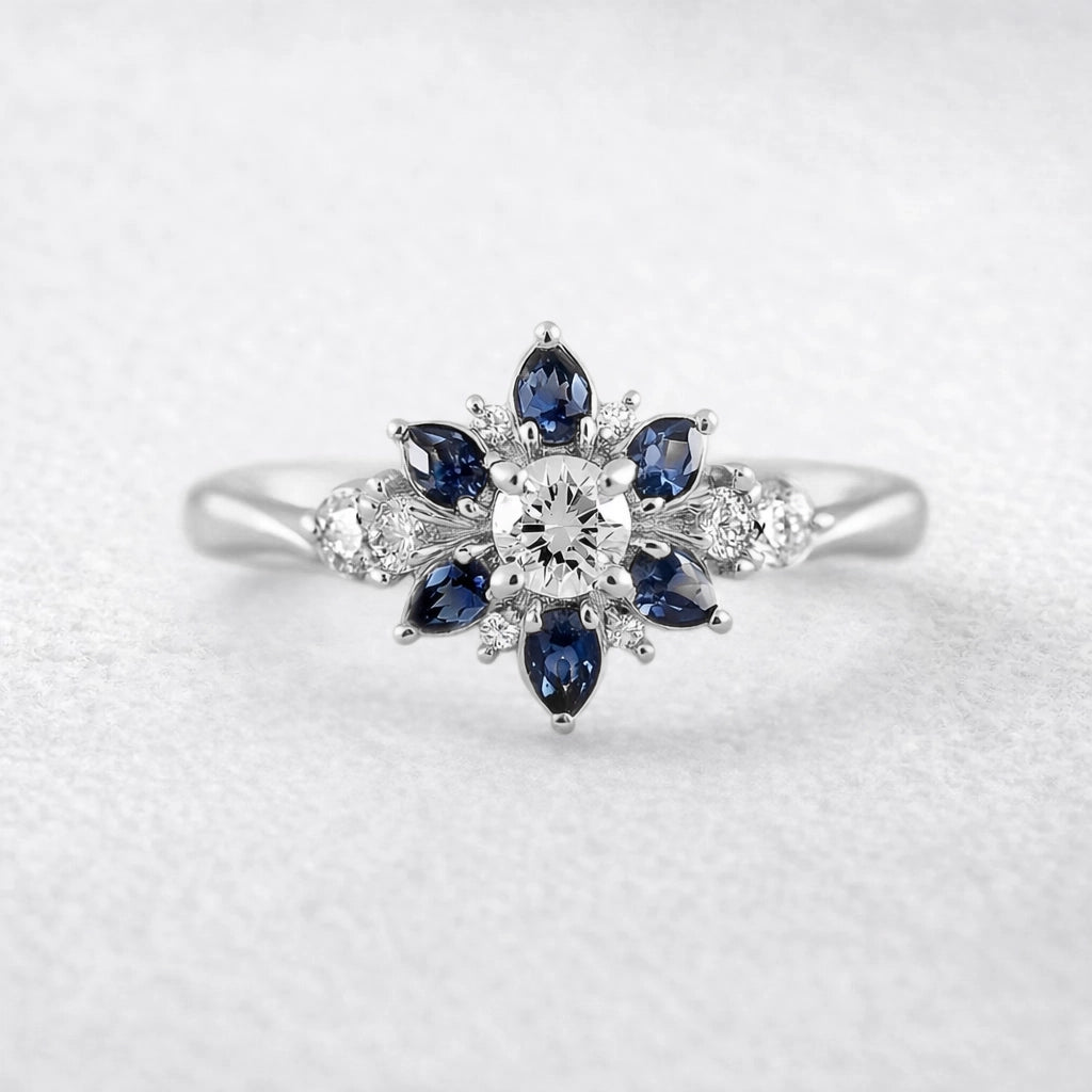 Rosalind’s Wildflower | Six-Petal Sapphire Engagement Ring.