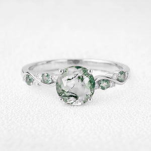 Flora’s Sprig | Round Moss Agate Botanical Engagement Ring