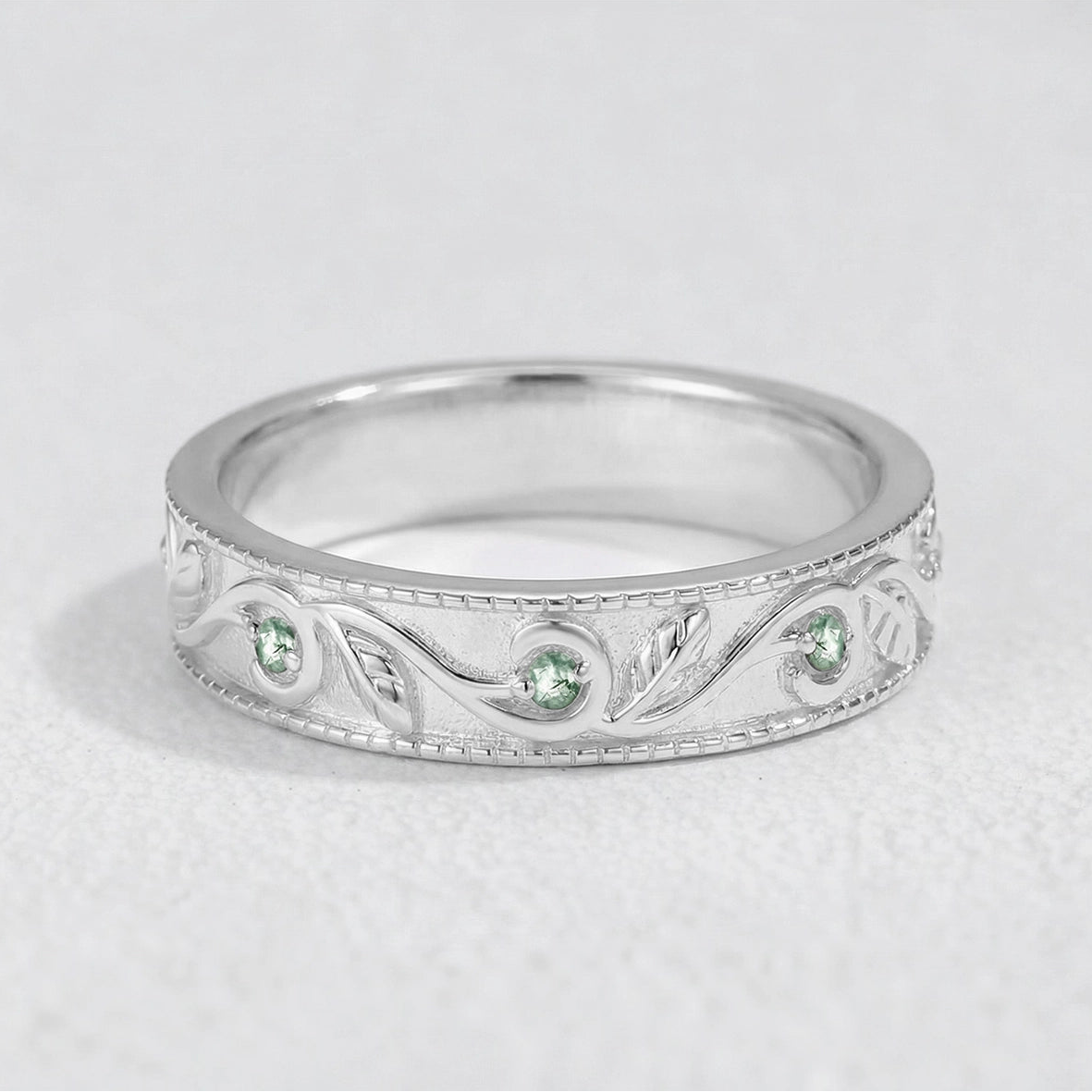 Juniper’s Copse | Pear Cut Moss Agate Cluster Couple Ring Set.