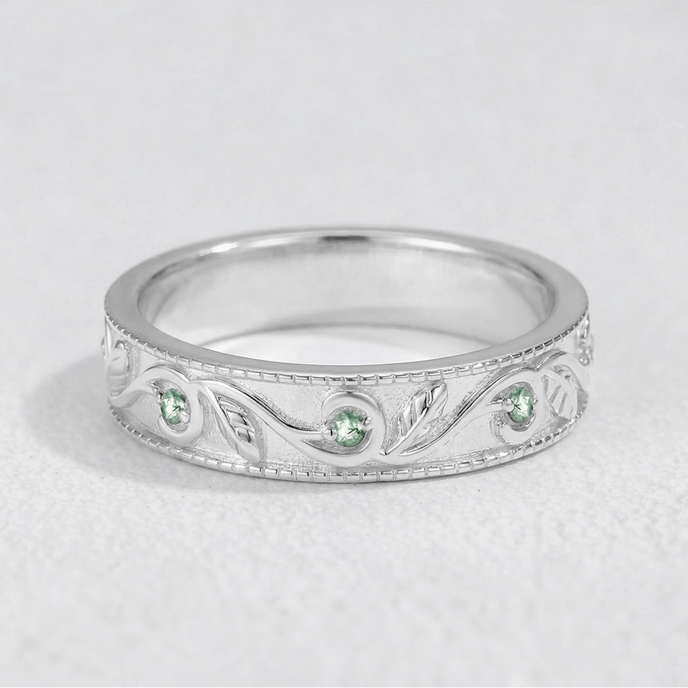 Juniper’s Copse | Pear Cut Moss Agate Cluster Couple Ring Set.