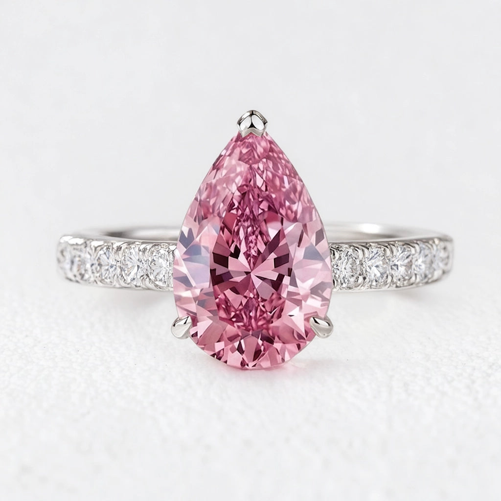 Selene's Blush | 3CT Pear Pink Sapphire Solitaire Pavé Ring