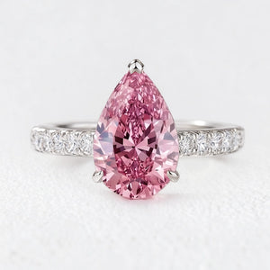Selene's Blush | 3CT Pear Pink Sapphire Solitaire Pavé Ring