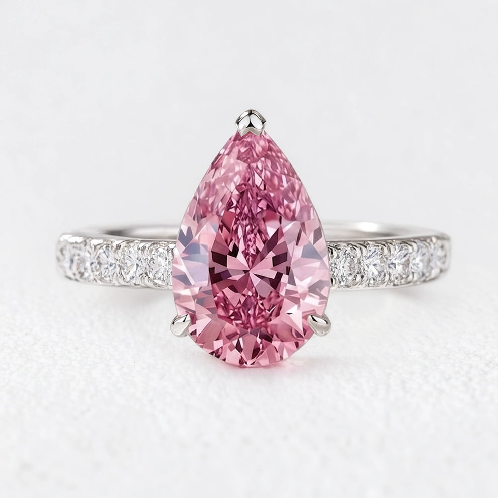 Selene's Blush | 3CT Pear Pink Sapphire Solitaire Pavé Ring