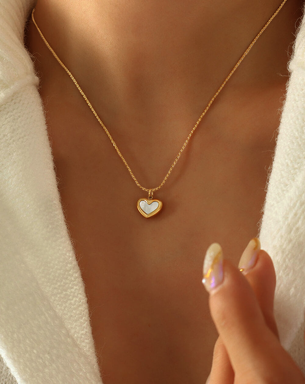 Elegant Gold Filled Heart Pendant Necklace with Mother of Pearl Charm