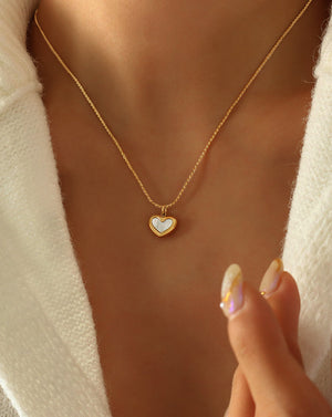 Elegant Gold Filled Heart Pendant Necklace with Mother of Pearl Charm