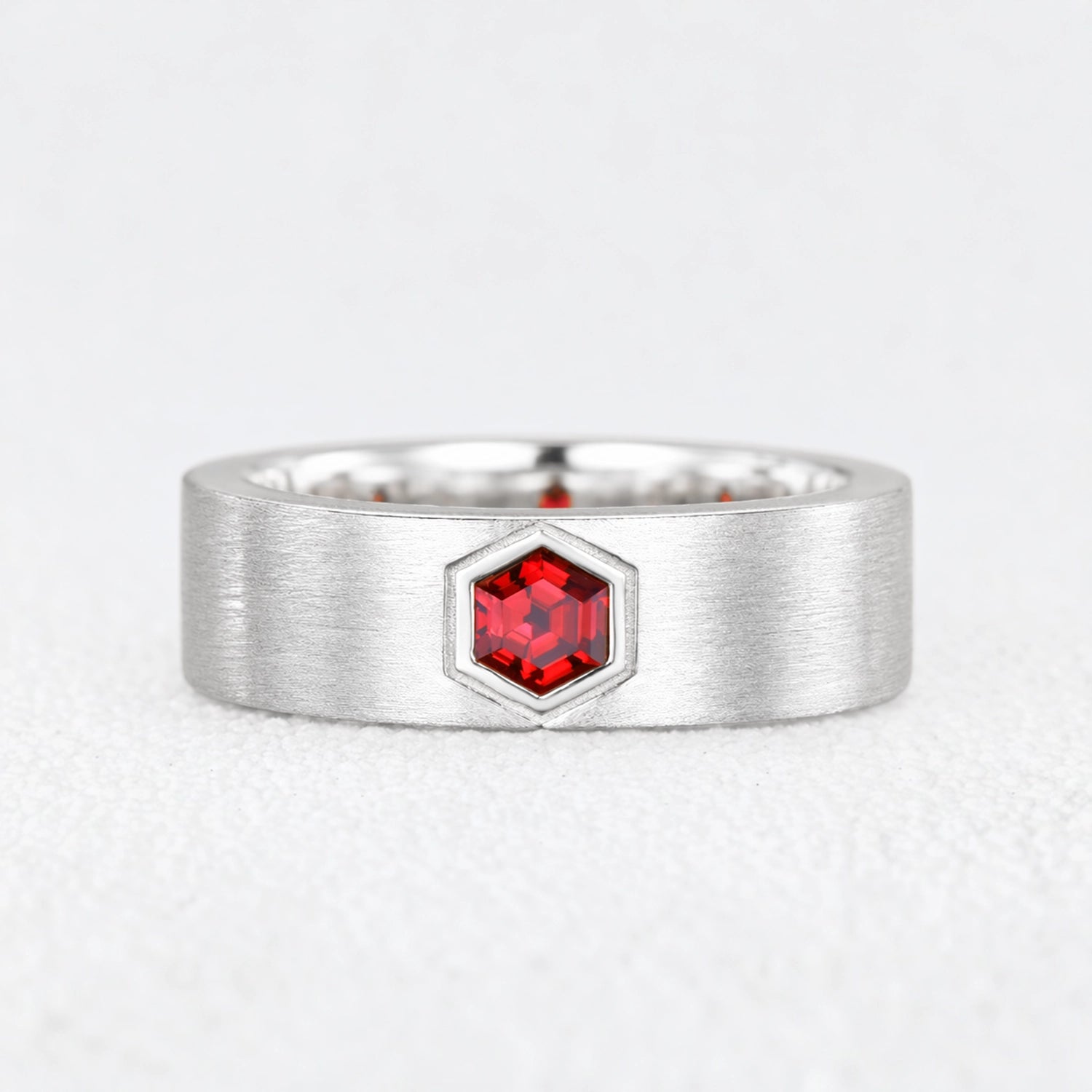 Alexander‘s Aegis | Hexagon Ruby Brushed Men’s Band