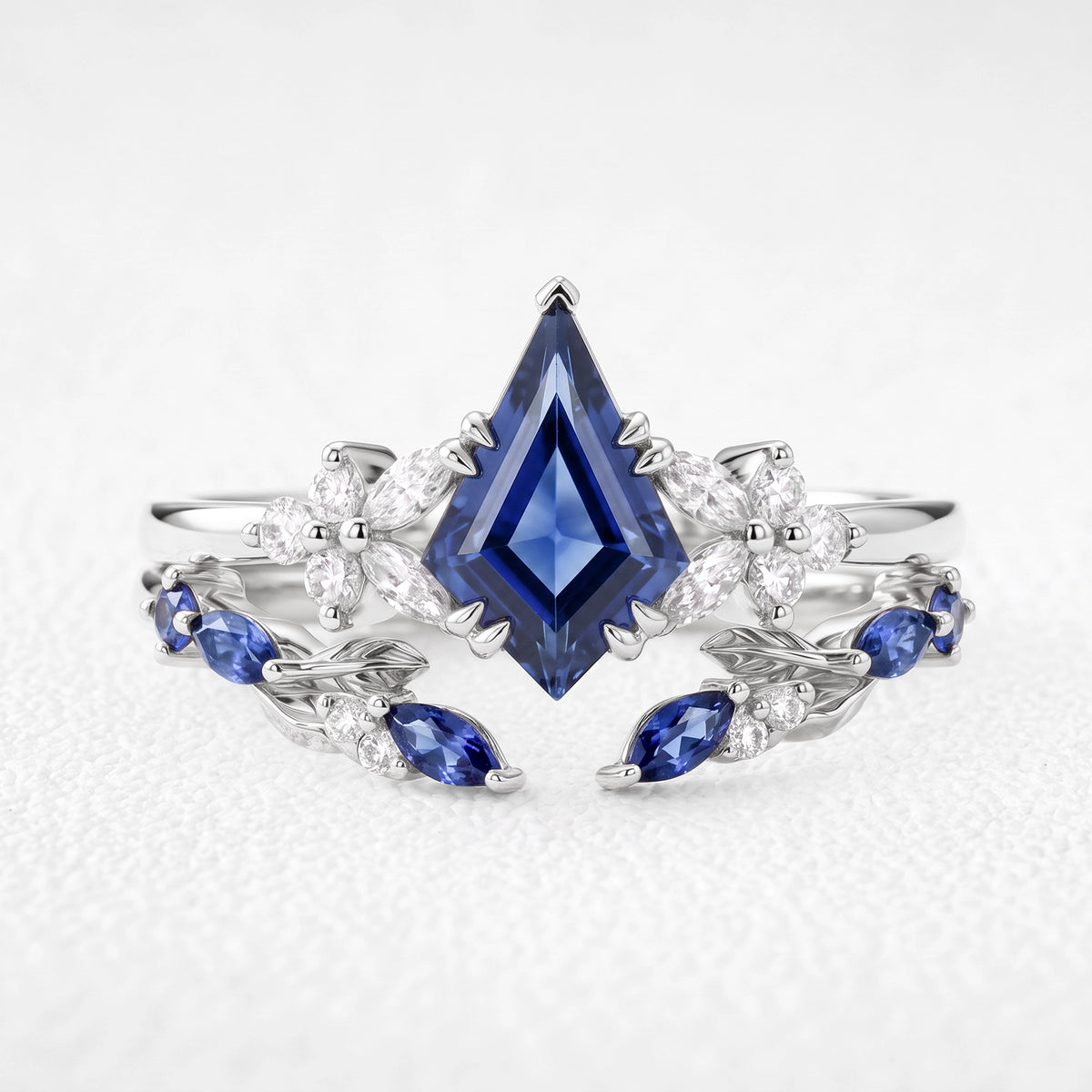 Joséphine’s Iris | Kite-Cut Blue Sapphire Foliage Bridal Set 2pcs