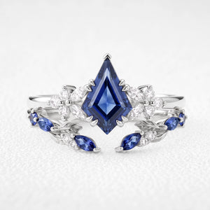 Joséphine’s Iris | Kite-Cut Blue Sapphire Foliage Bridal Set 2pcs