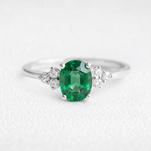 Alexandra’s Verdure | 1.5CT Oval Emerald & Diamond Cluster Engagement Ring