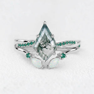 Isadora’s Mosaic | Kite Cut Moss Agate, Emerald & Opal Bridal Set 2pcs