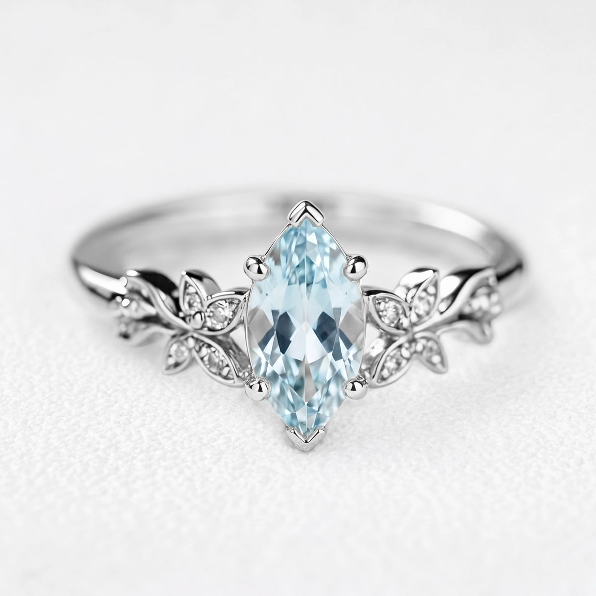 Marina’s Foliage | Marquise Blue Aquamarine Botanical Engagement Ring