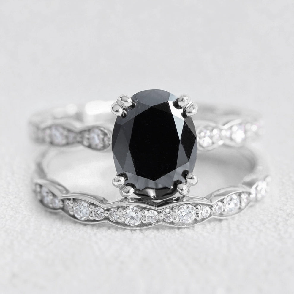 Nyx’s Eclipse | Classic Oval Black Diamond Bridal Set 2pcs.