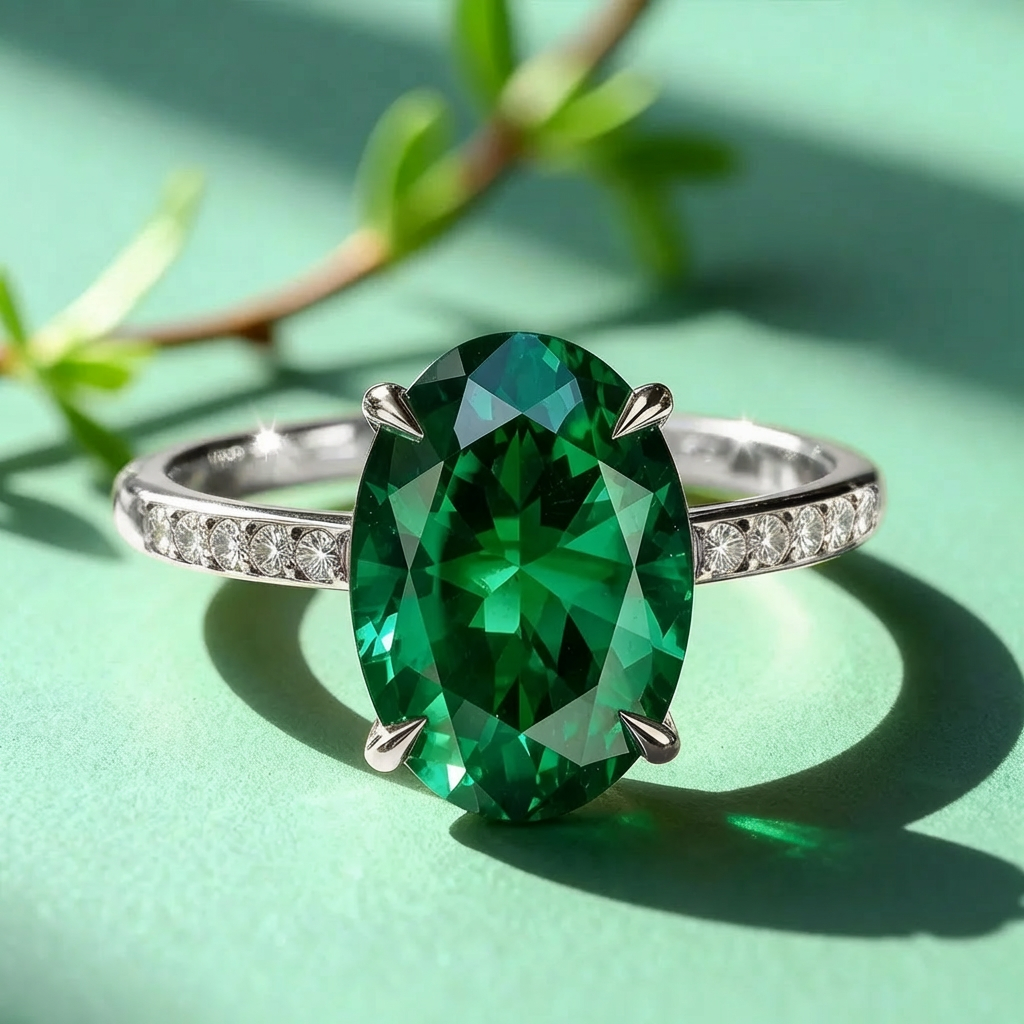 Thalia‘s Glen | 2CT Oval Cut Green Gemstone Ring.