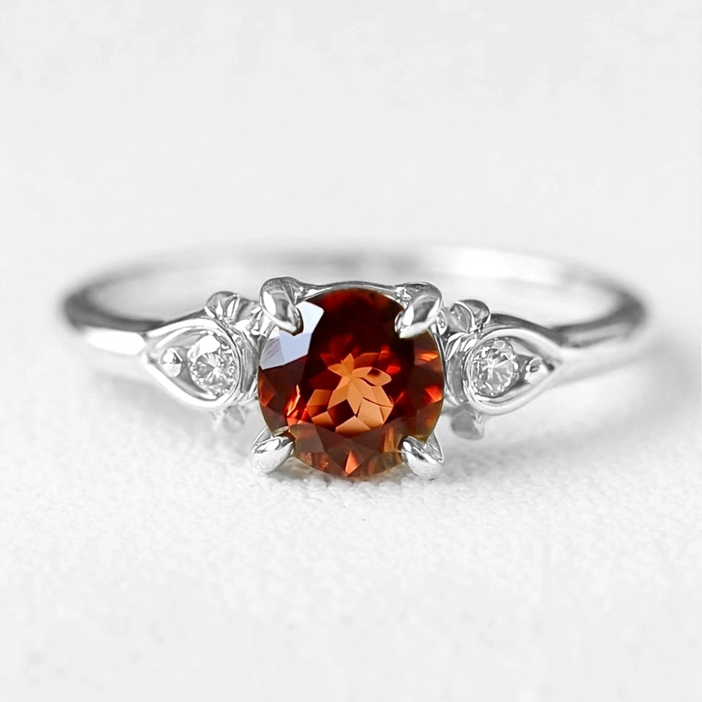 Rosalyn’s Emberpetal | Burning Rose Dainty Natural Garnet Engagement Ring.