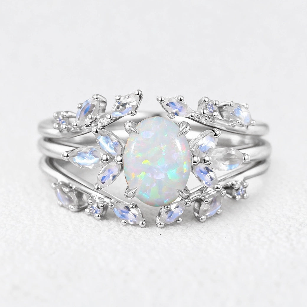 Ophelia’s Embrace | Oval Opal with Moonstone Wings Vintage Bridal Duo