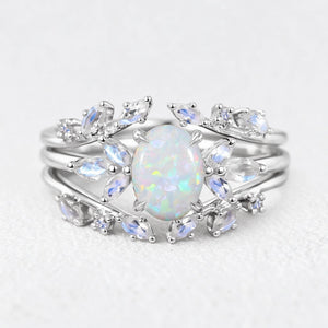 Ophelia’s Embrace | Oval Opal with Moonstone Wings Vintage Bridal Duo