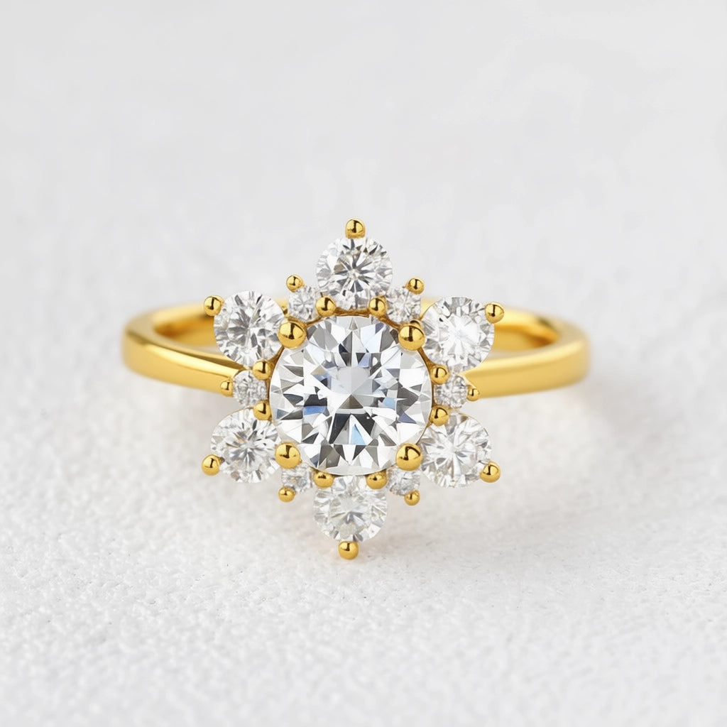 Snowflake Shaped Moissanite Art deco White Gold Ring.