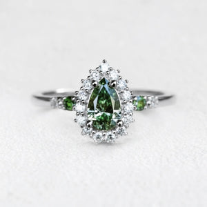 Stella's Mint | Classic Pear Cut Green Diamond Engagement Ring