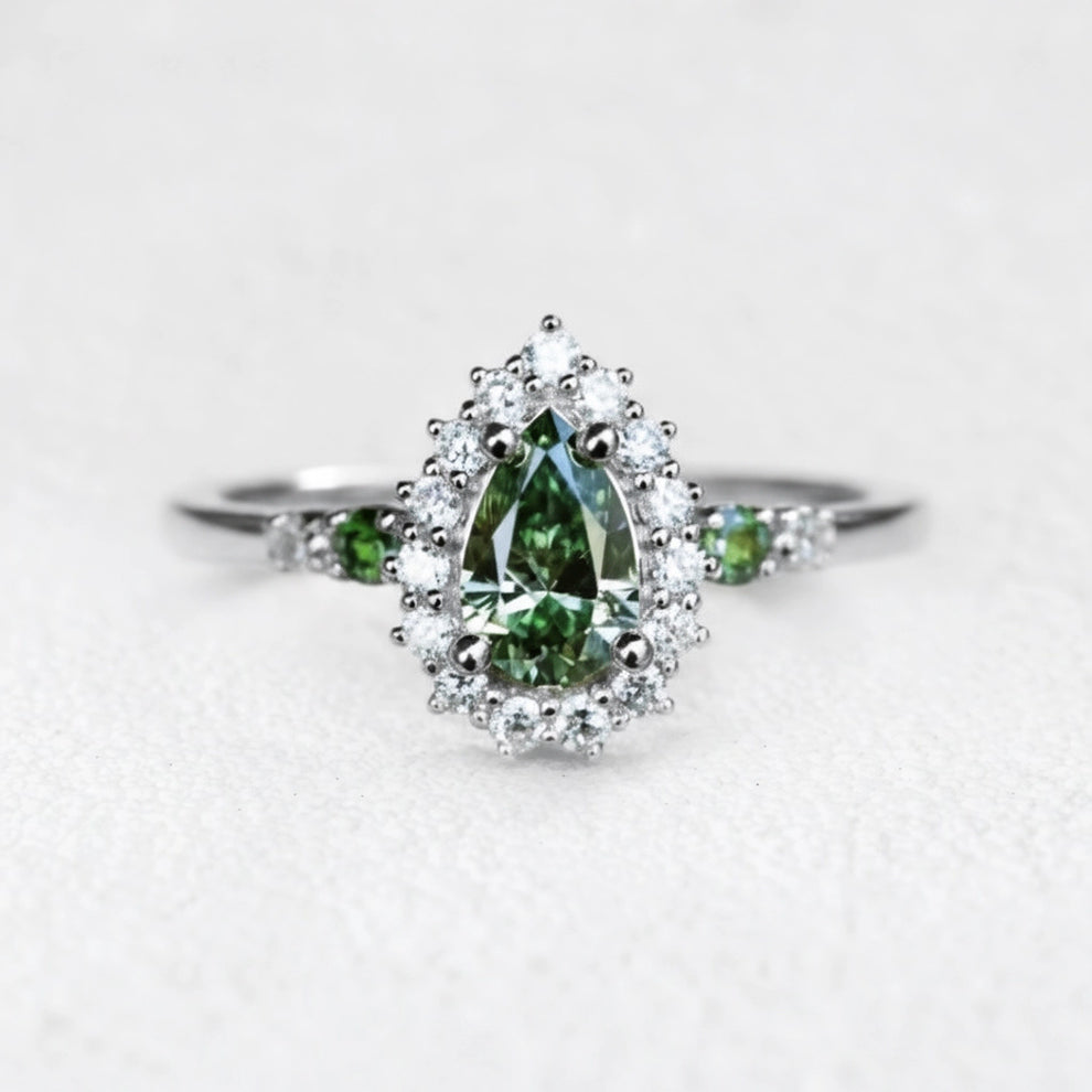 Stella's Mint | Classic Pear Cut Green Diamond Engagement Ring.