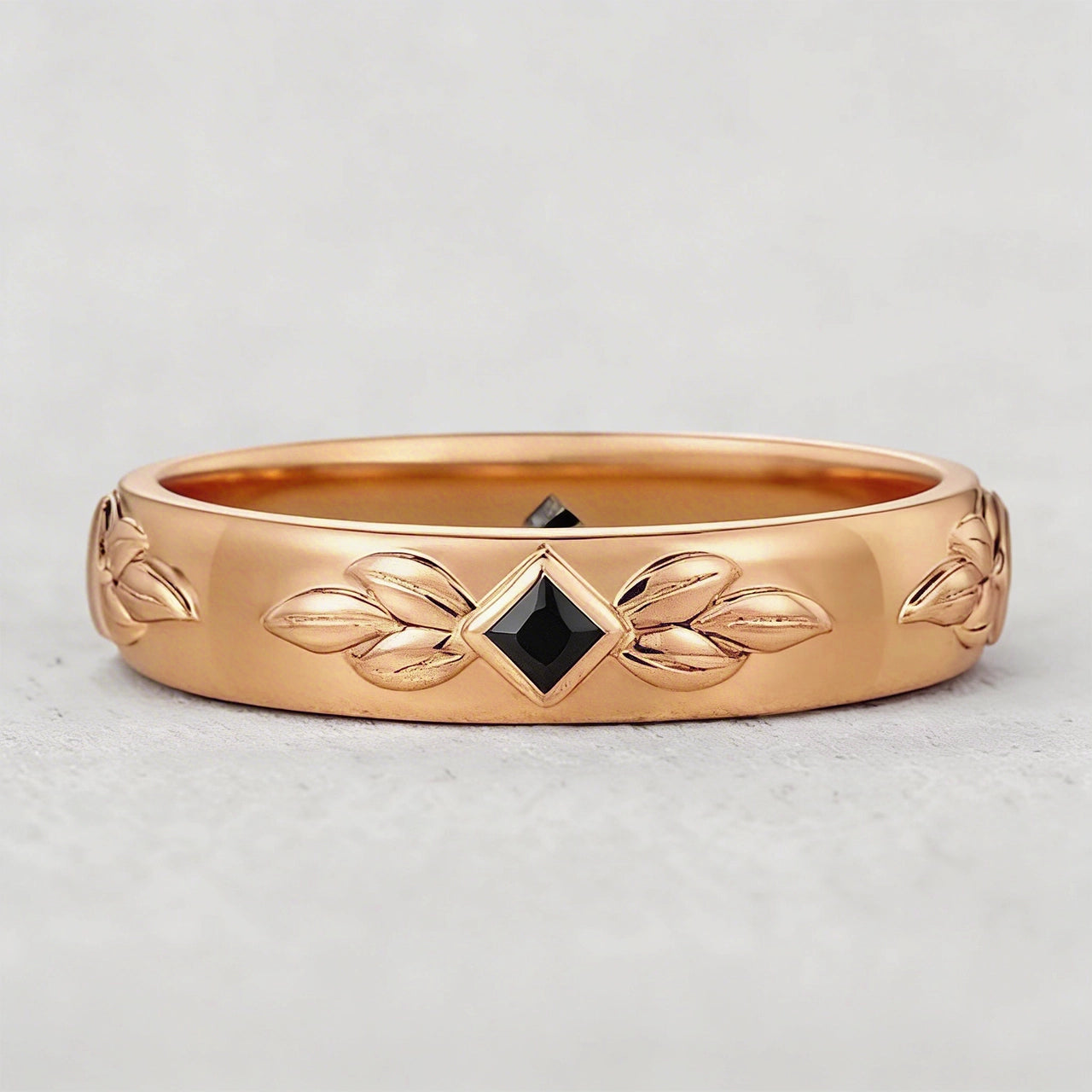 Leaf Shadow | Square Black Sapphire Men's Band.