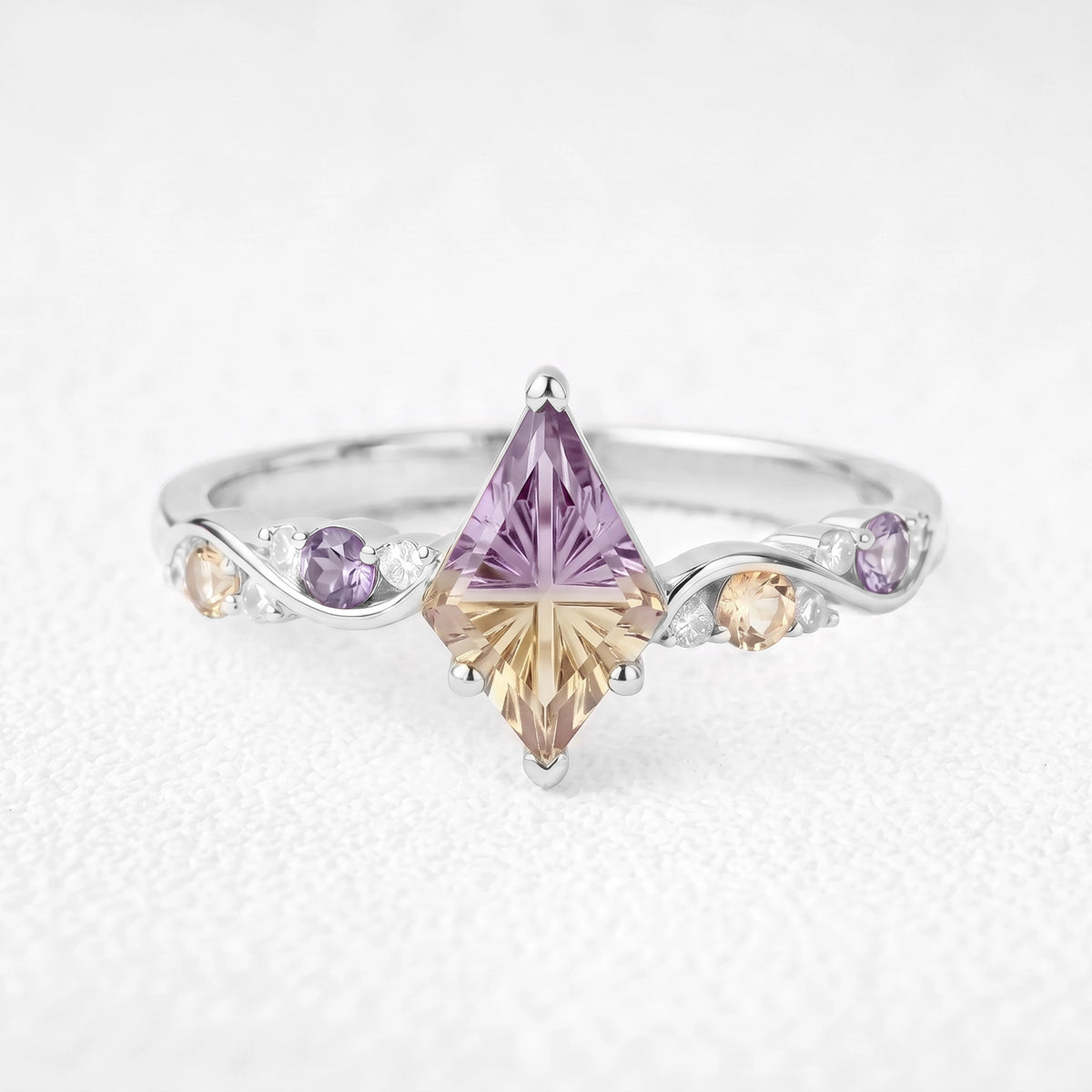 Iris’s Aurora | Kite Fantasy-Cut Yellow-Blue Gradient Quartz Engagement Ring