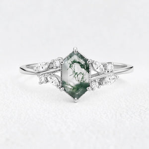 Genevieve’s Grove | Vintage Hexagon Moss Agate Engagement Ring
