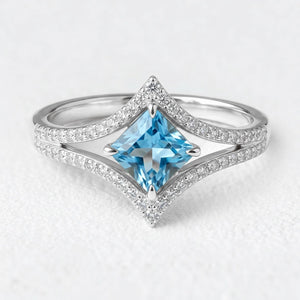 Celia’s Tide | 2CT Princess Aquamarine Halo Engagement Ring