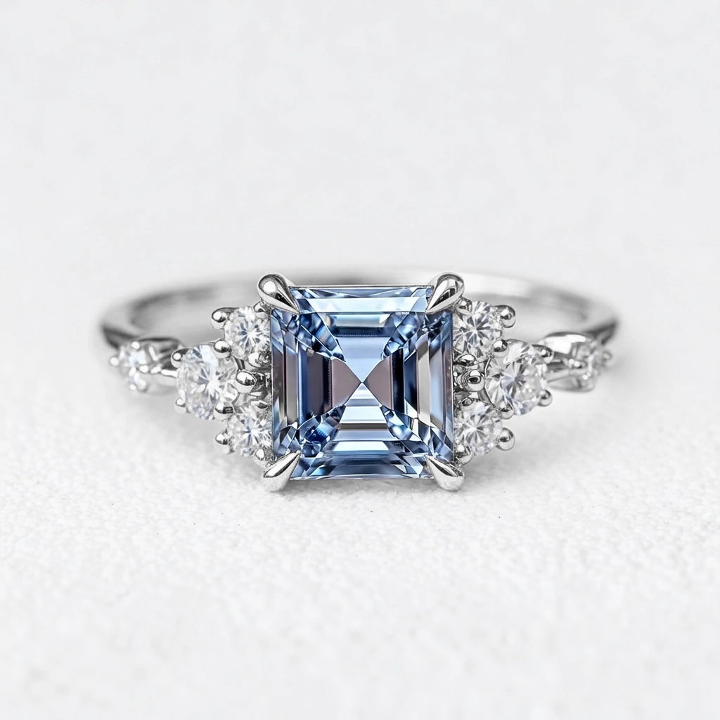 Eleonora’s Azure | 2CT Asscher Sapphire Solitaire Engagement Ring