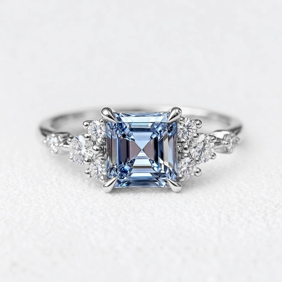 Eleonora’s Azure | 2CT Asscher Sapphire Solitaire Engagement Ring