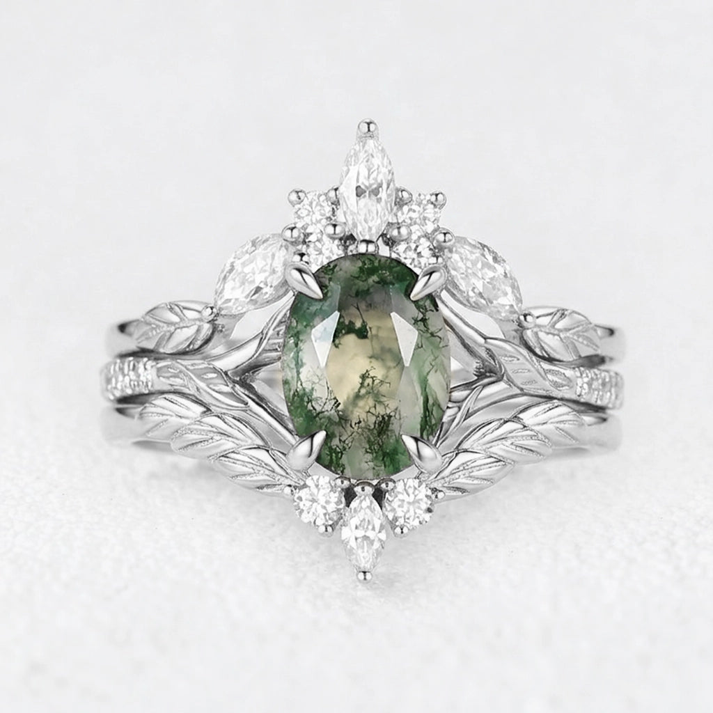 Genevieve’s Garland | Oval Moss Agate Foliage Bridal Trilogy