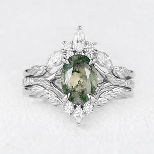 Genevieve’s Garland | Oval Moss Agate Foliage Bridal Trilogy