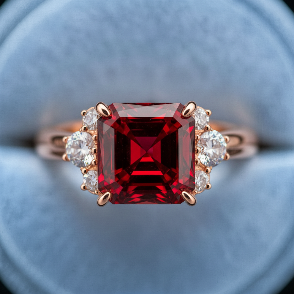 Seren’s Blaze | Asscher Cut Crimson Star Ring.
