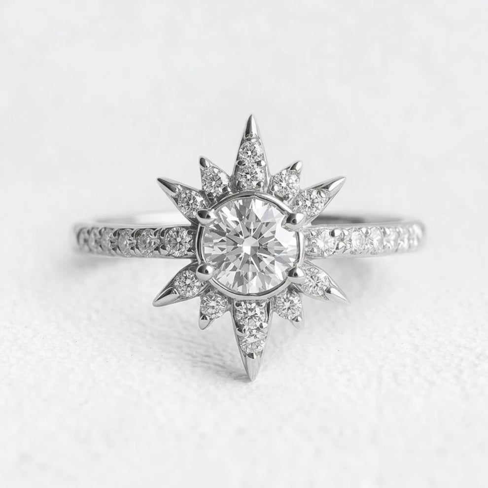 Astra’s Radiance | 1CT Round Diamond Halo Engagement Ring