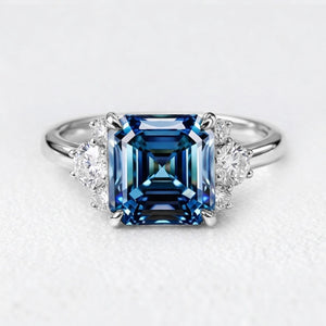 Alexandra’s Brilliance | Asscher Cut Blue Sapphire Engagement Ring