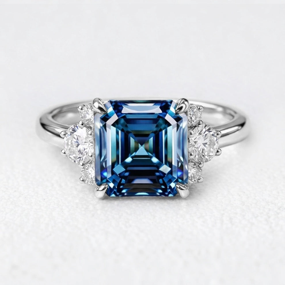 Alexandra’s Brilliance | Asscher Cut Blue Sapphire Engagement Ring