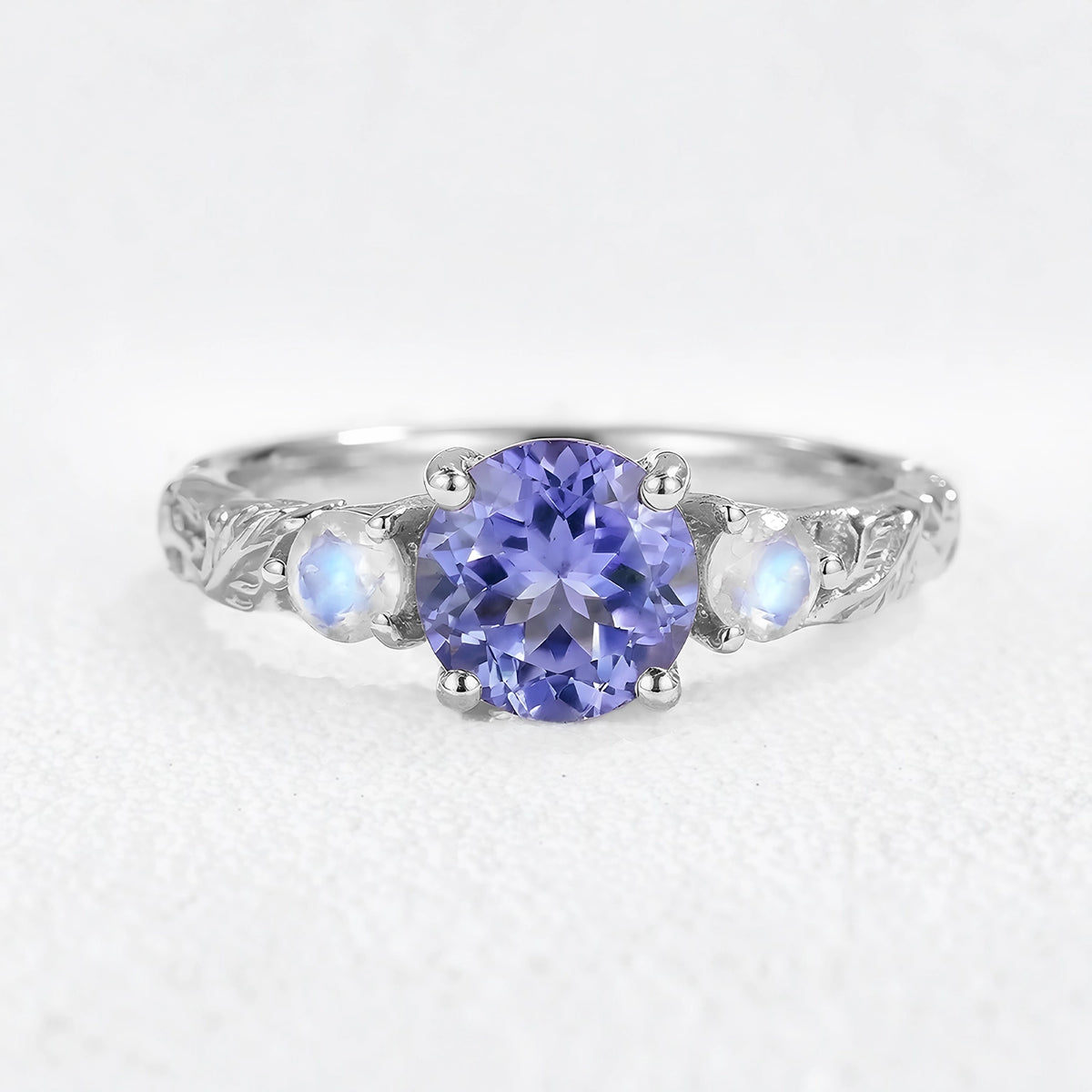 Selene’s Deep | Round Tanzanite & Moonstone Cluster Ring