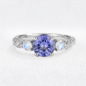 Selene’s Deep | Round Tanzanite & Moonstone Cluster Ring